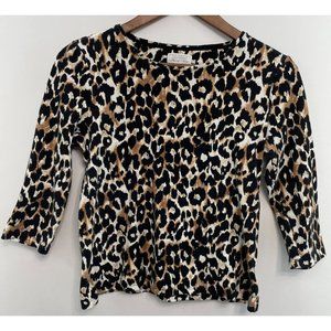 Charter Club Top Shirt Blouse Pima Cotton Leopard Animal Print Womens M Petite